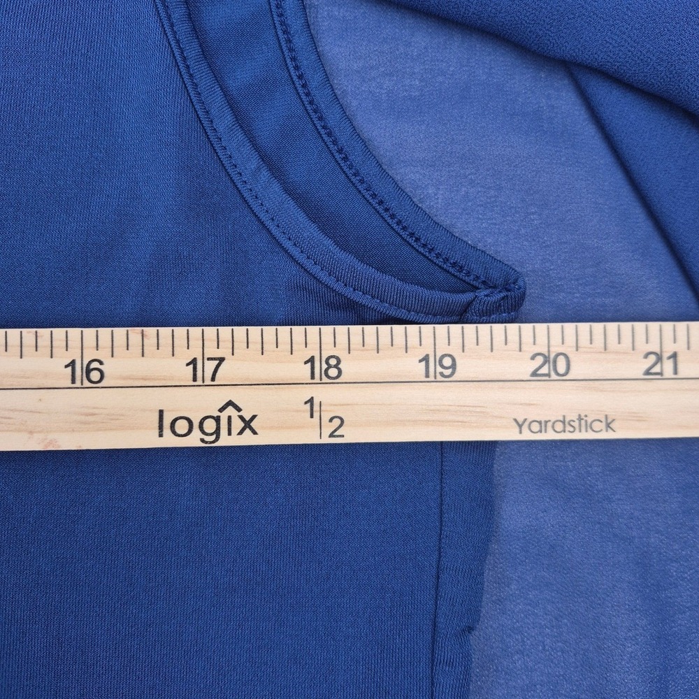 Lotusmile Blouse Women's XL Blue‎ Chiffon Overlay Asymmetrical Flowy Top - Picture 8 of 10